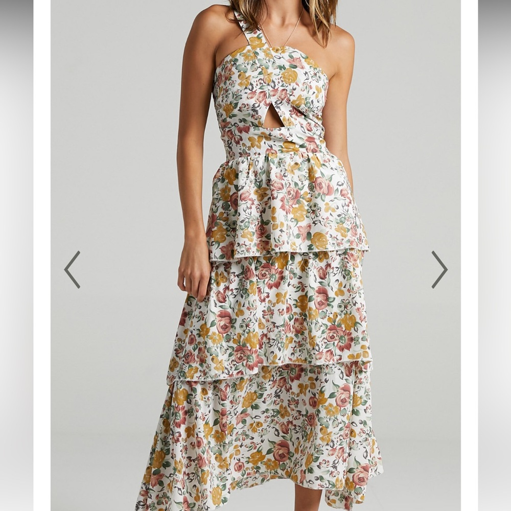 Show Po one shoulder floral midi dress
